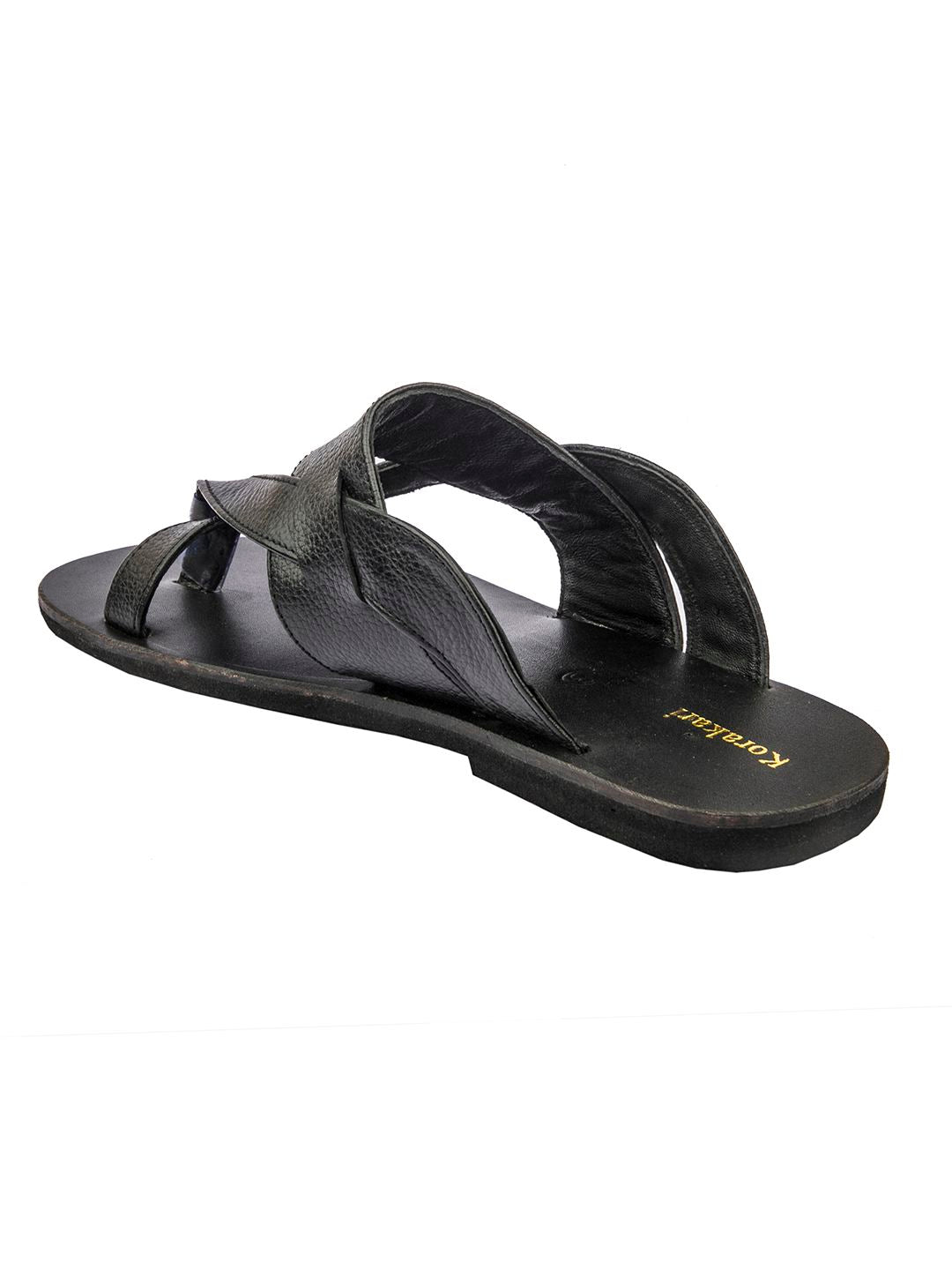 Sleek V Straps Handmade Black Leather Sandals for Men